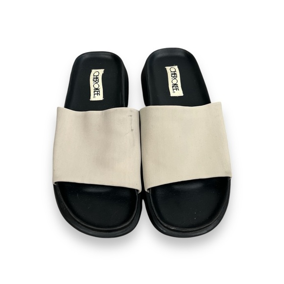 Vtg 90s Y2K Platform Wedge Slip Ons Slinky Tan Slides Minimalist Sz 8.5 - Picture 3 of 4